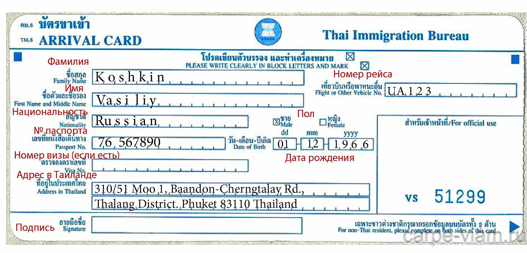 Чистый бланк миграционной карты тайланда скачать